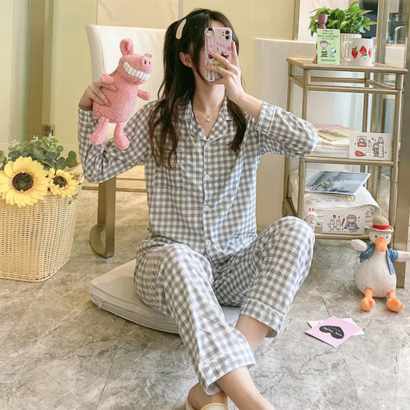 

New Pyjamas For Women's Autumn And Winter Long Sleeve Cardigan Pants Large Women's Pajamas Cotton Nightwear Female Set 2 Pieces