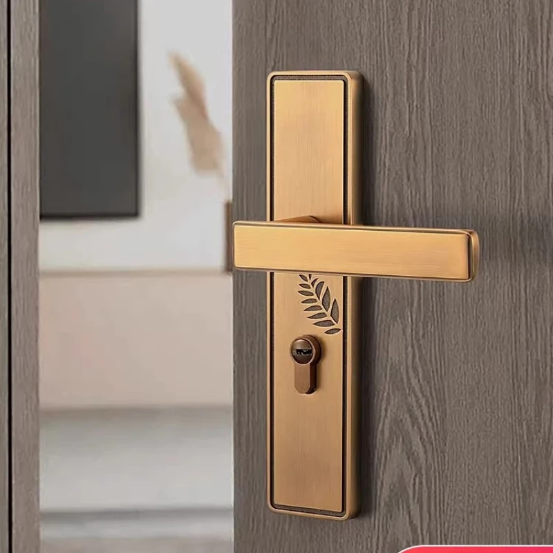 

New Chinese door lock indoor bedroom room door lock bronze magnetic silent lock door handle