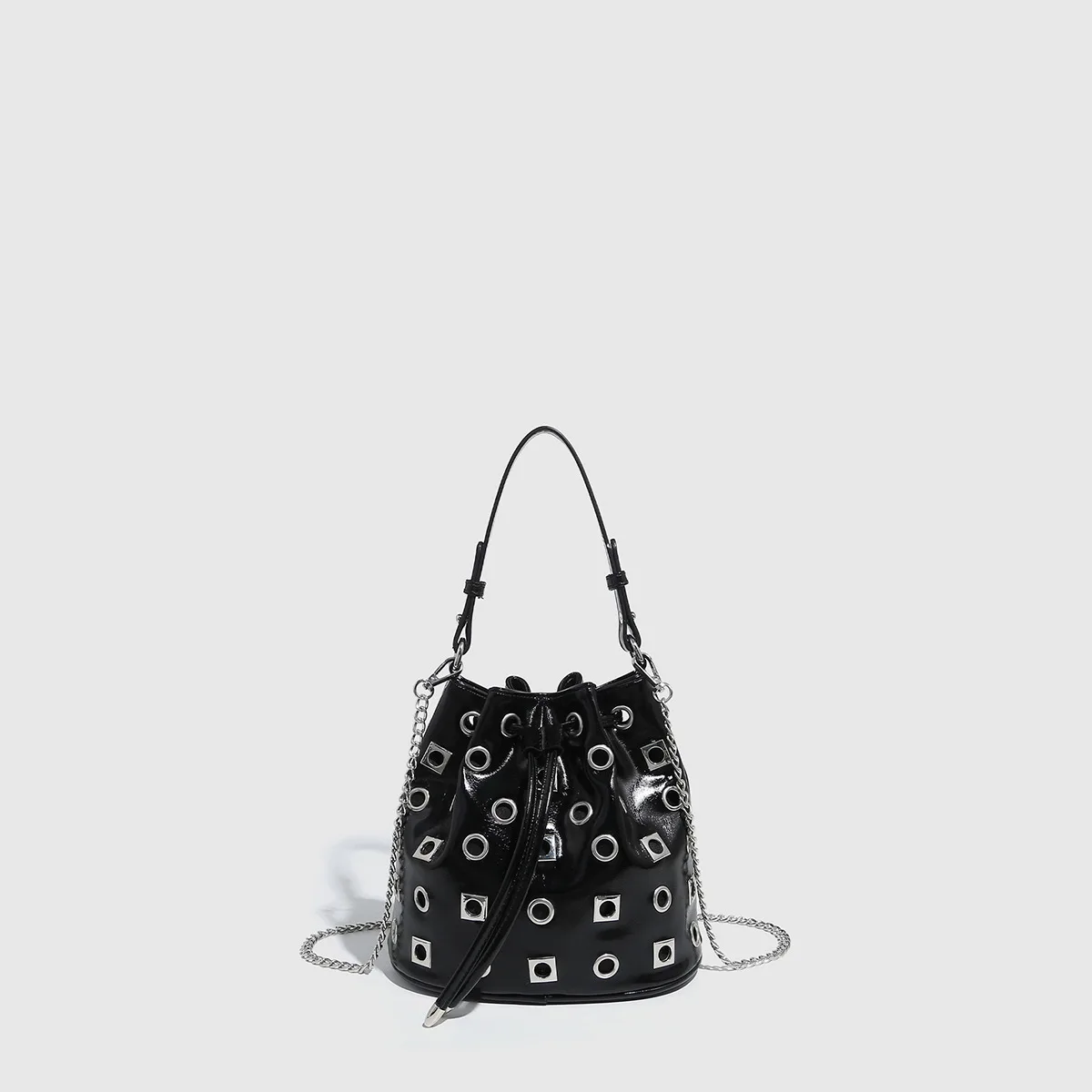 

Riveted bucket bag punk style eyelet cut-out crossbody bag adjustable handle women's handbag Women Messenger Bags Caual Bag C146