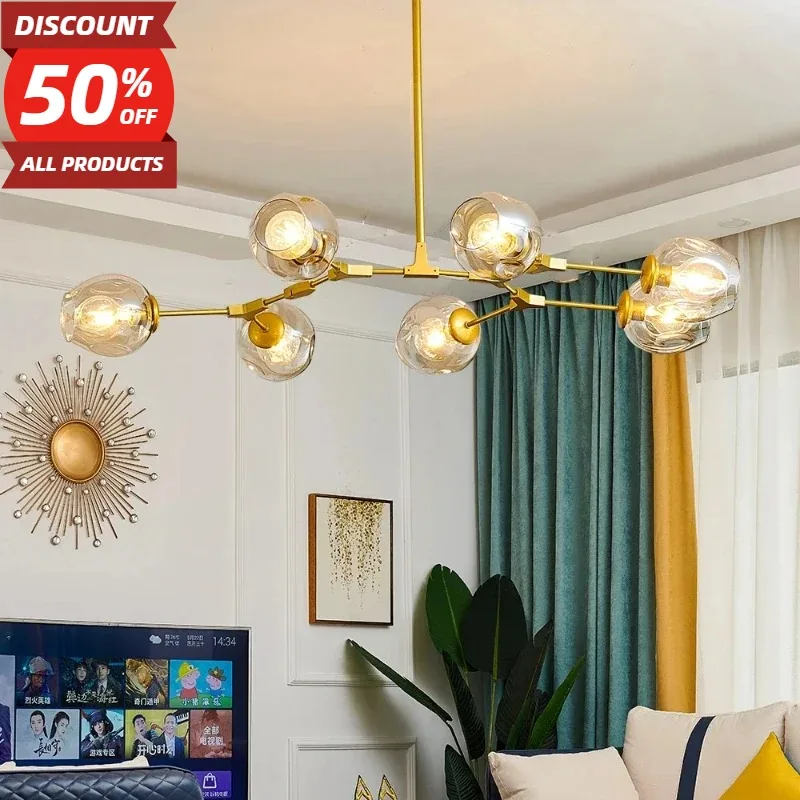 

Nordic Glass Chandeliers Modern Indoor LED Ceiling Chandeliers Living Room Deco Lighting Home Fixtures Loft Hanging Lamps