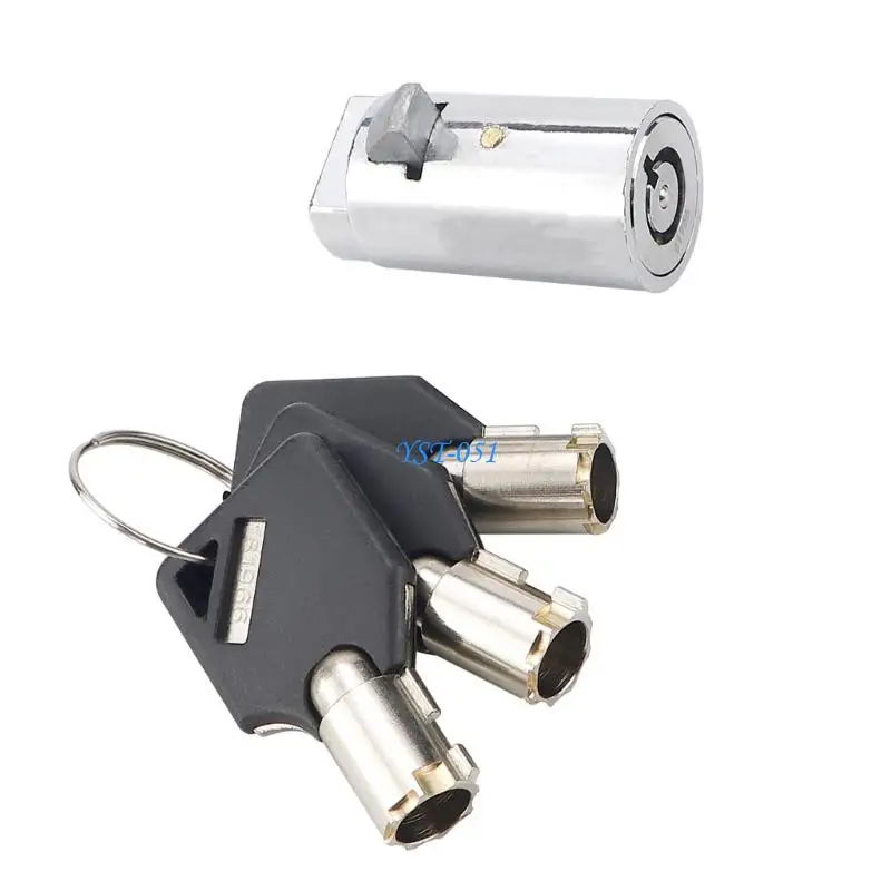 E15A Machine Cabinet Lock Cylinder Set, Round Body Replacement Part with 3 Matching Access Items and 3.9 Opener Length Reference