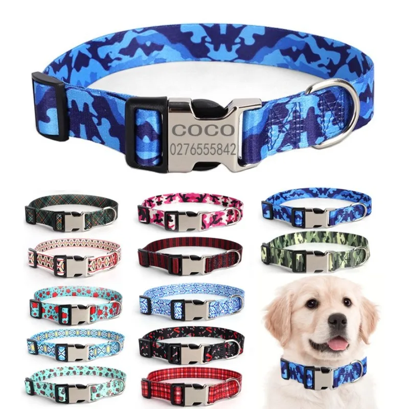 Dog Collar Personalized Adjustable Free Engraved Pet Name Tag Collars Dog Supplies Anti-Lost Print Dog Id Customized Necklace