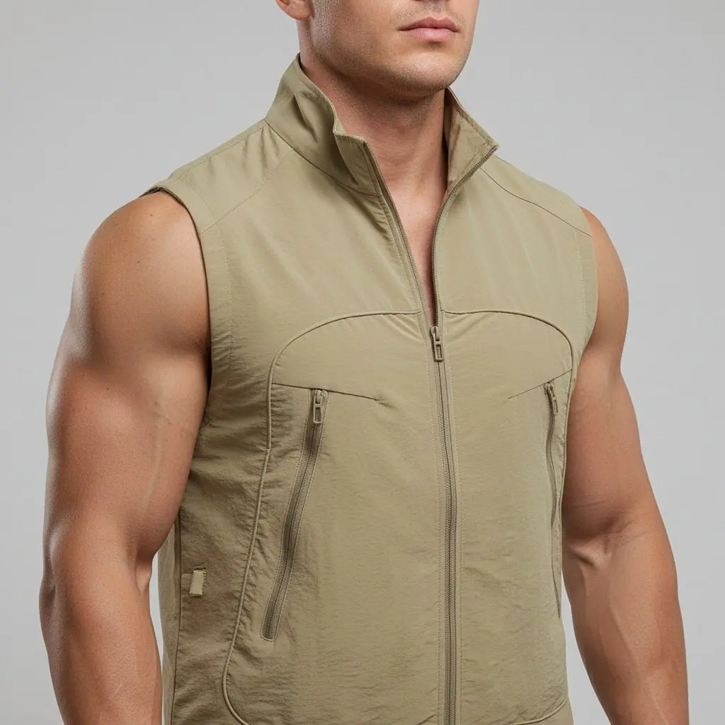 

Fashion Men Vest Sleeveless Outdoor Work Breathable Waistcoat 2026 Summer Thin Casual Stand Collar Lightweight Working Jackets