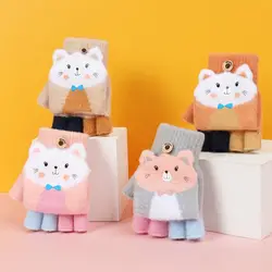 Guantes de punto sin dedos para niñas, manoplas cálidas con orejas de gato de dibujos animados, medio dedo, accesorios para bebés, Invierno