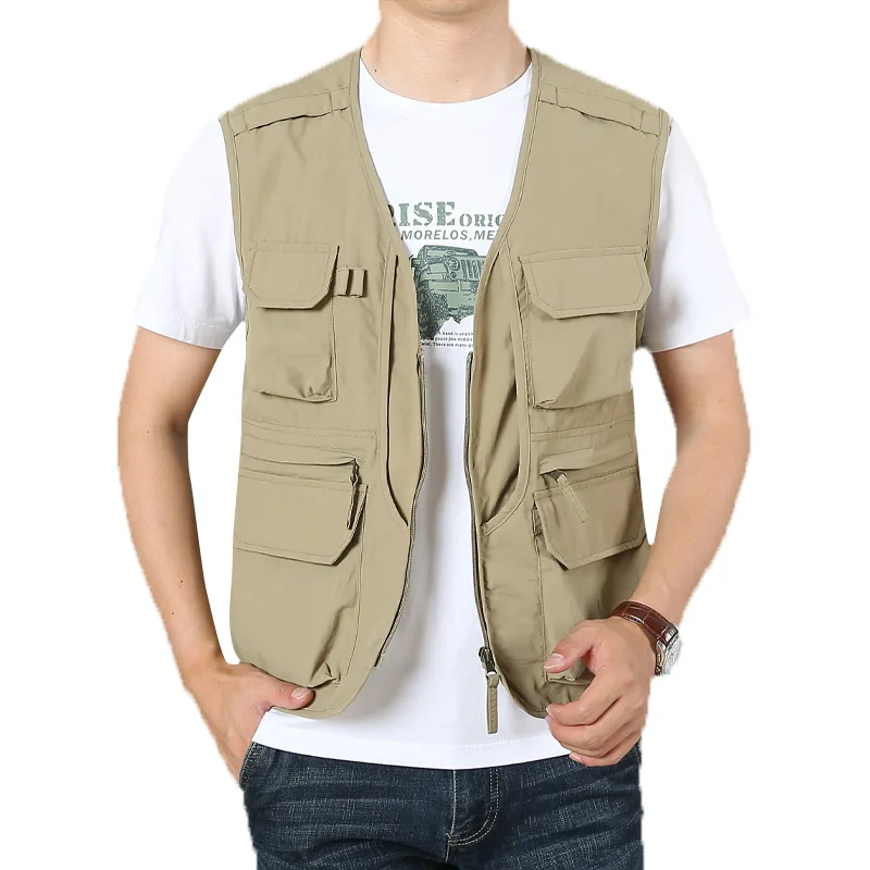 Multi-pocket Vest Sleeveless Jacket Working Vest  Summer Mesh Camping Large Size Coats Men's Hunting Embroidered Safety MAN Coat