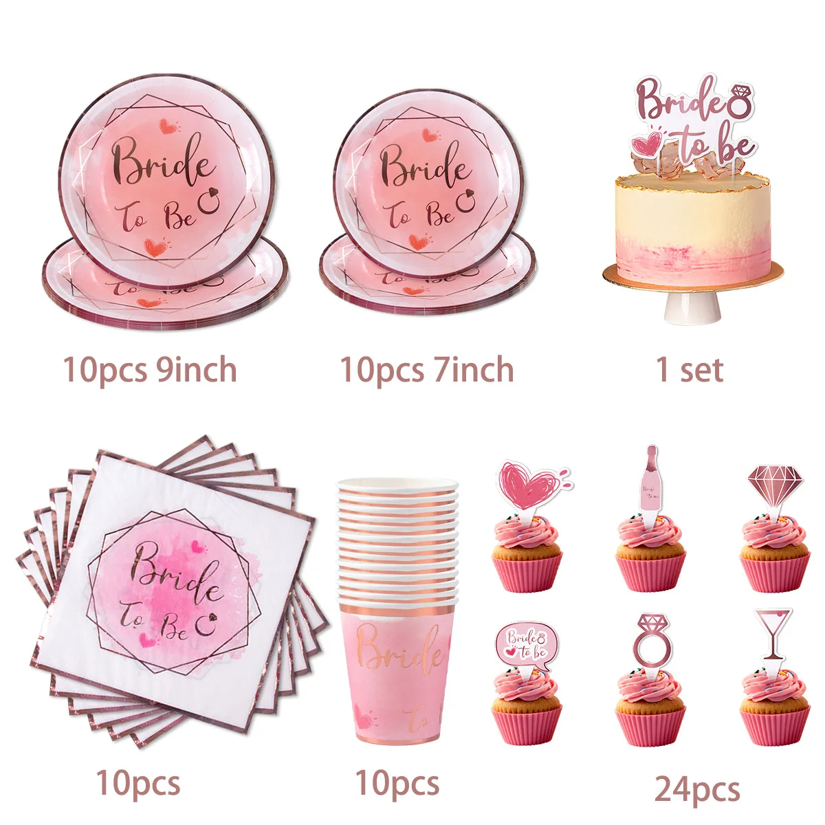 Bride to Be Disposable Tableware Set Plate Cup Napkins Decor Bachelorette Party Hen Night Bridal Shower Decorations Supplies