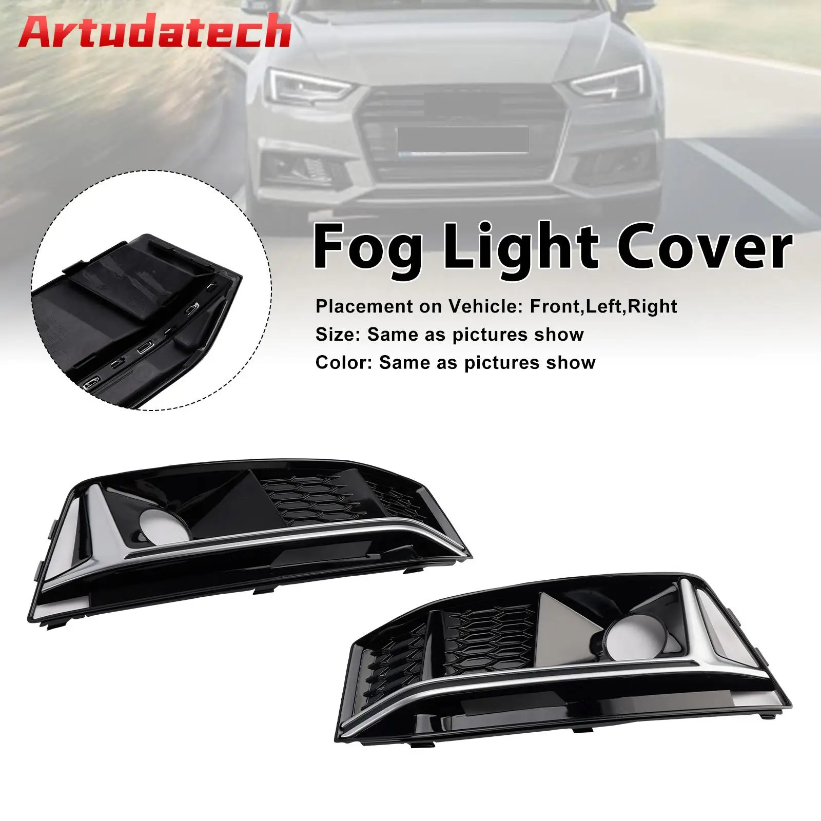 

Artudatech 2 шт. черные хромированные решетки противотуманных фар для переднего бампера, подходят для Audi A4 B9 S4 2016 2017 2018 2019, автомобильные аксессуары