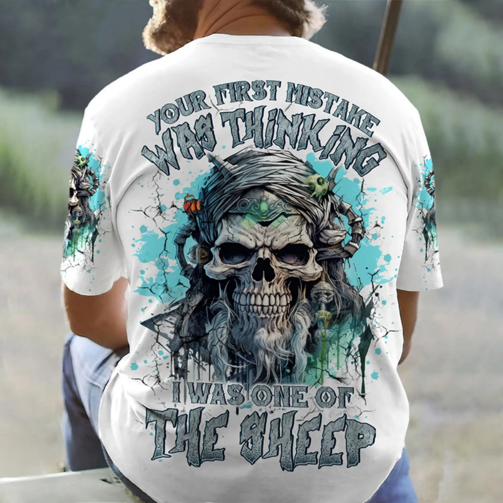 Newest Vintage T-Shirts for Mens 3D Short Sleeve Tops Skull Graphic on the Back Clothing Hip Hop Streetwear Summer Men's Tees