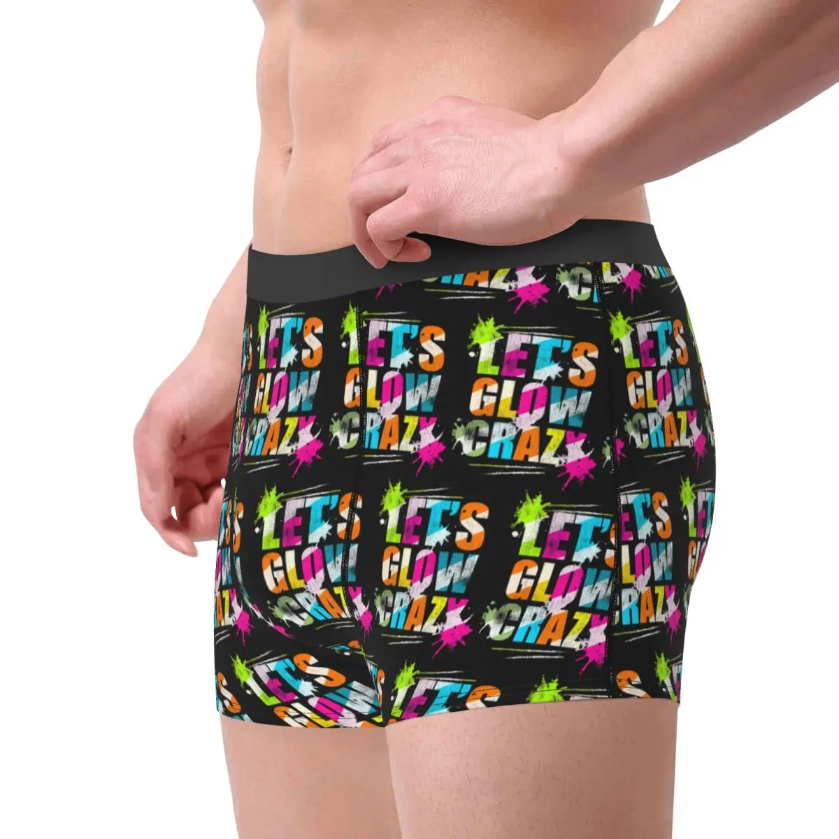 Cuecas boxer shorts vamos brilhar louco néon festa luz rave calcinha masculina confortável roupa interior para homme homem namorado presente