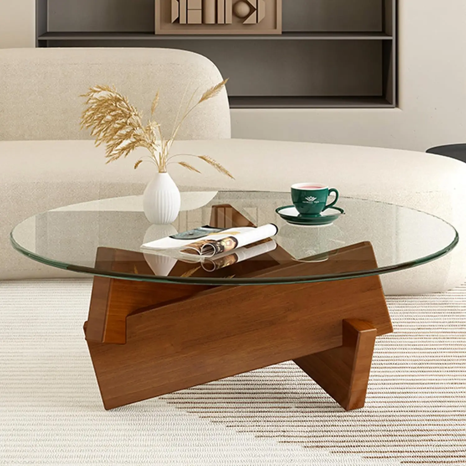 Table W41.3 x D20.5 x H13.8 Inches Natural Walnut and Rubber Wood Material Home and Living Coffee Table