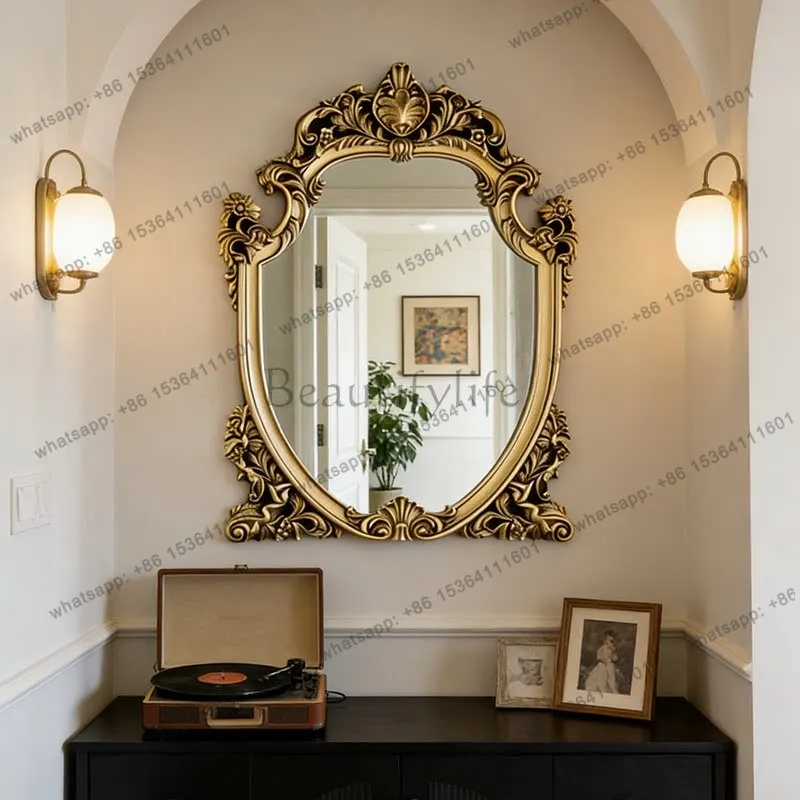

French vintage carved makeup mirror wall mounted American wall decoration bathroom mirror