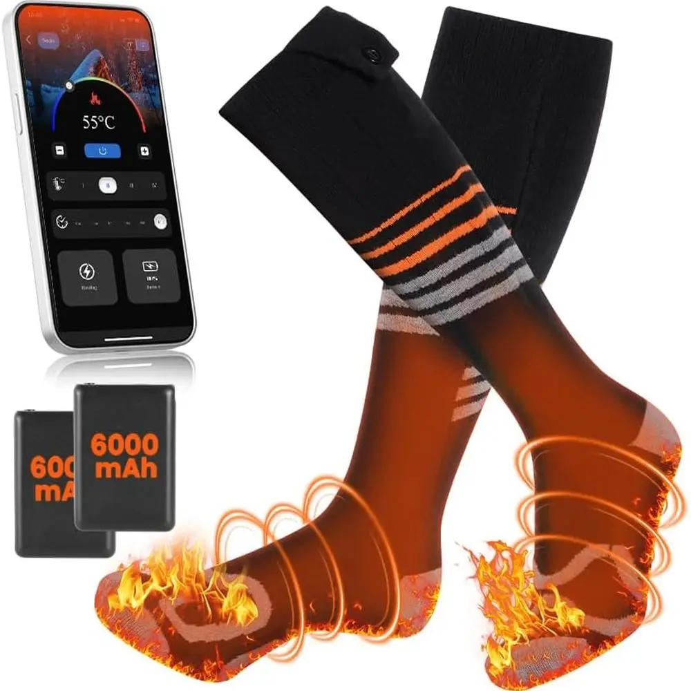

Portable Electric Heated Socks with 3 Heat Levels, 6000mAh Battery, App-Controlled for Outdoor Winter Activities