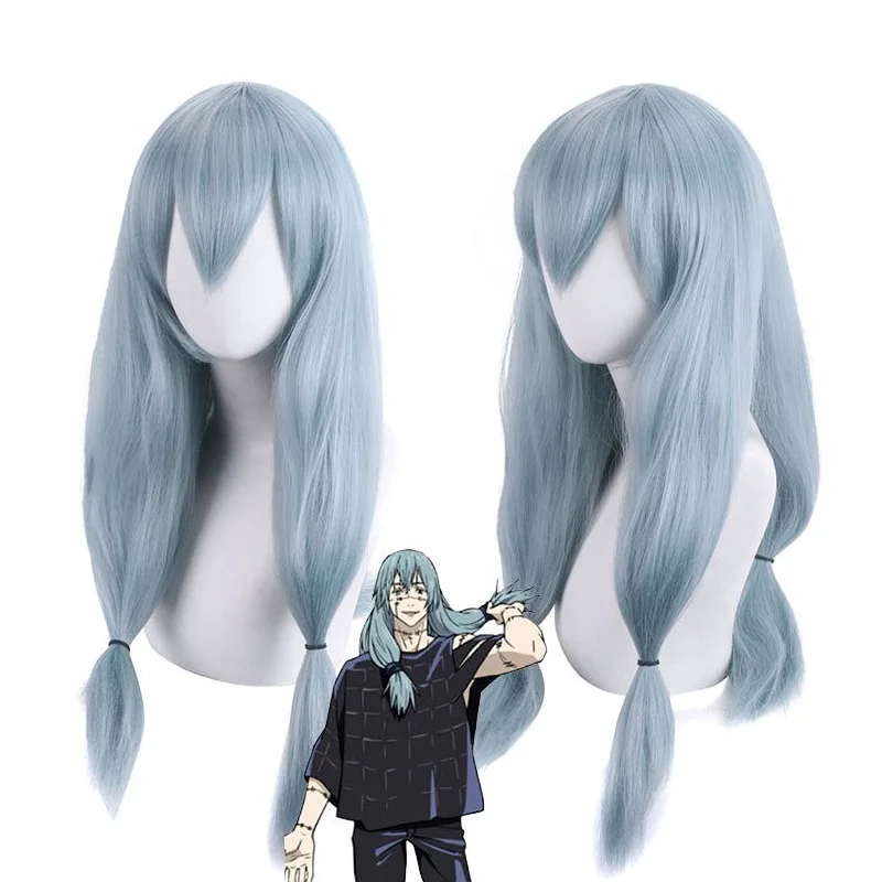Synthetic Blue Cosplay Wig Ponytail Extra Thick Styled Anime Hairpiece for Roleplay Party Carnival Halloween Dress Up