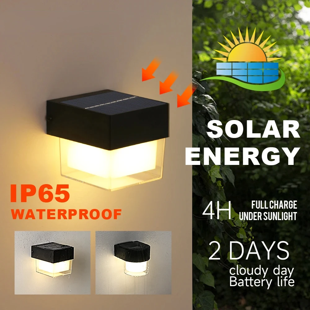 الطاقة الشمسية في الهواء الطلق الجدار الخفيفة للماء LED واجهة الجدار مصباح 4W اللاسلكية شارع الشرفة حديقة الإضاءة