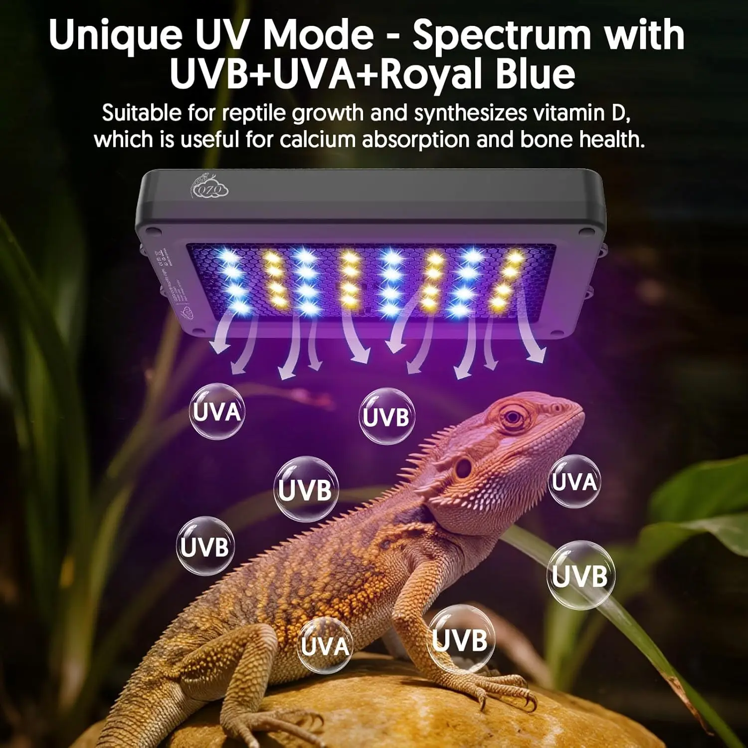 24W LED UVA UVB Reptile Lamp with Dimming and 4 Lighting Modes Timer LED Light for Reptiles Bearded Dragon Gecko Tortoise Lizard