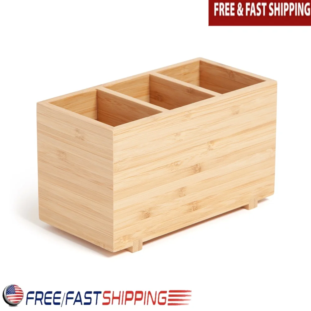 

Бамбуковый настольный органайзер с тремя отделениями, экологически чистый натуральный материал, ручки, карандаши, ножницы, декоративное офисное хранилище