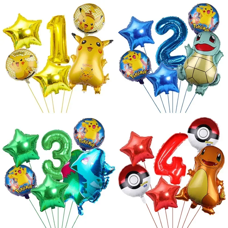 6 Pcs Pokemon Party Balloons Pikachu Squirtle Balloon Kids Birthday Party Decoration Supplies Baby Shower Decor Helium Globos