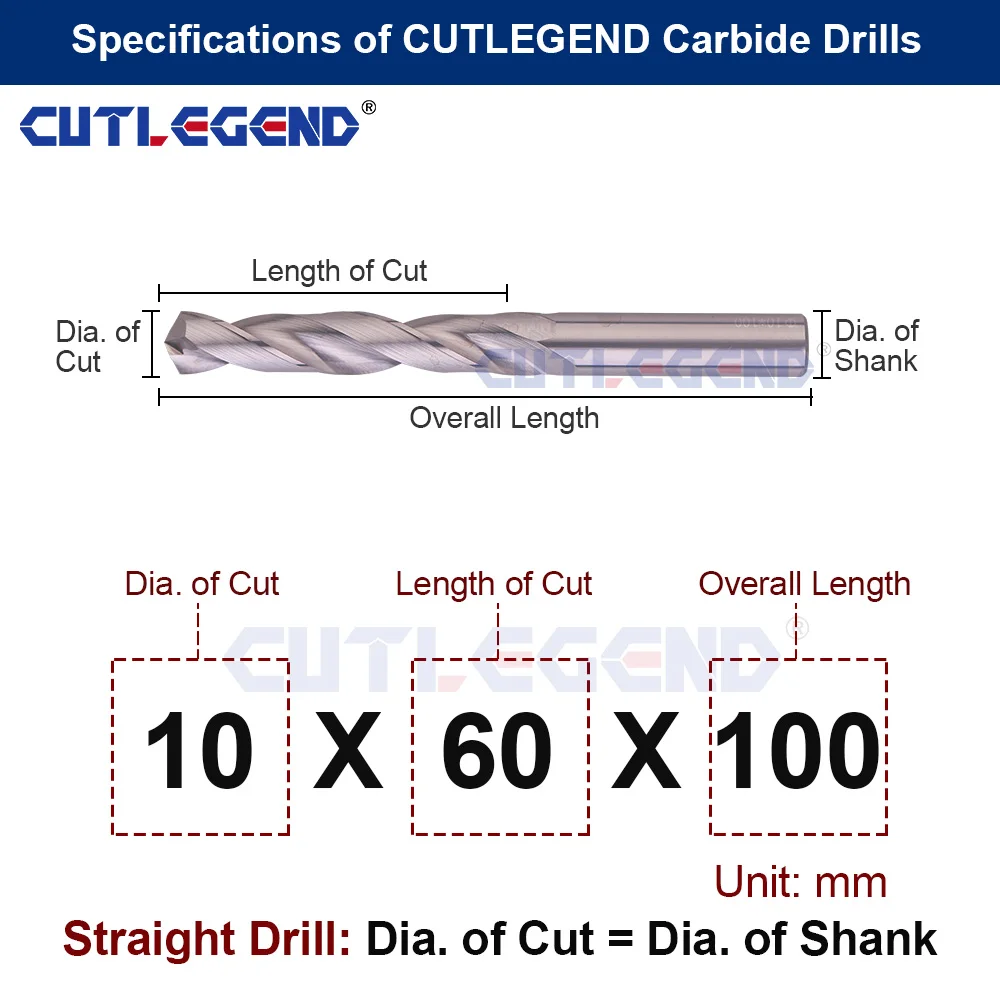 CUTLEGND HRC55 Tungsten Carbide Twist Drill bits Dia 1-20mm 100mm Length Machine Metal Hole Making Tool for Aluminum Copper Wood