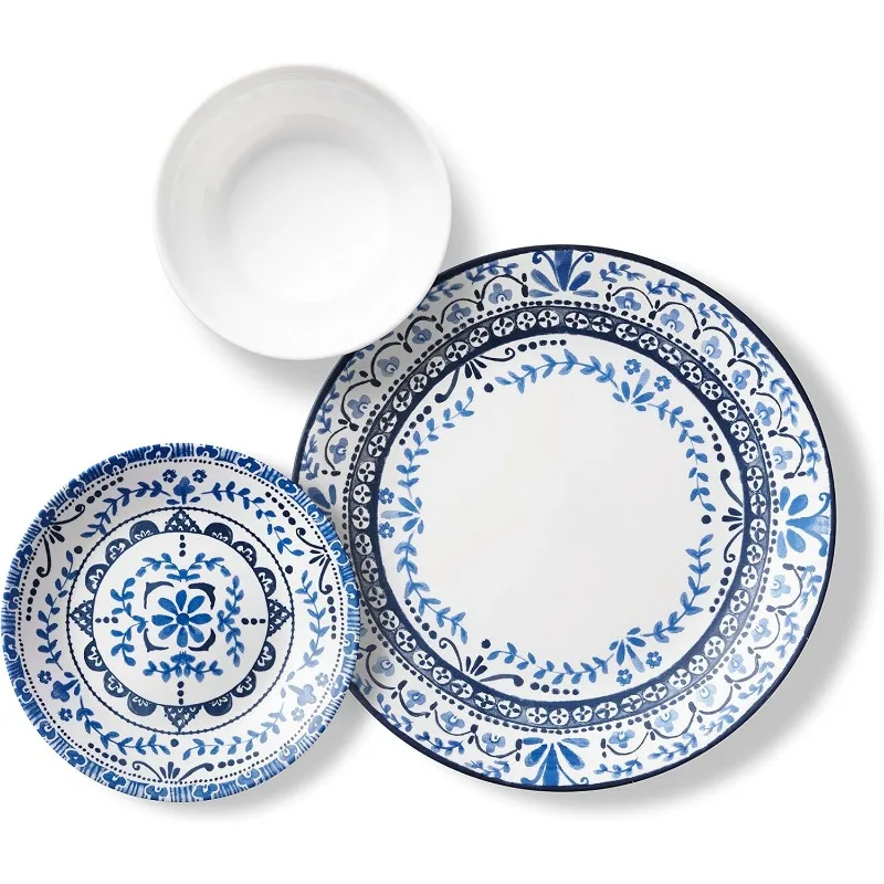 Imagem -02 - Vitrelle Dinnerware Sets Vidro Tripla Camada e Resistente a Chips Placas Redondas e Tigelas Grupo Leve 18 Pcs