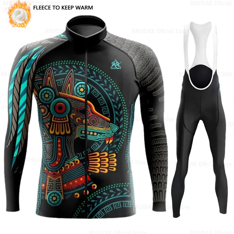 RAUDAX Long Sleeves Cycling Jerseys Set Men\'s Winter Thermal Fleece Bicycle Cycling Clothing Warm Mountain Bike Cycling Jackets