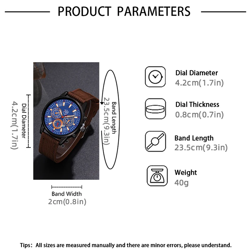 2PCS Set Fashion Mens Watches Man Business Quartz Wristwatch Luxury Nylon Wristwatch Men Casual Brown Wallet Set