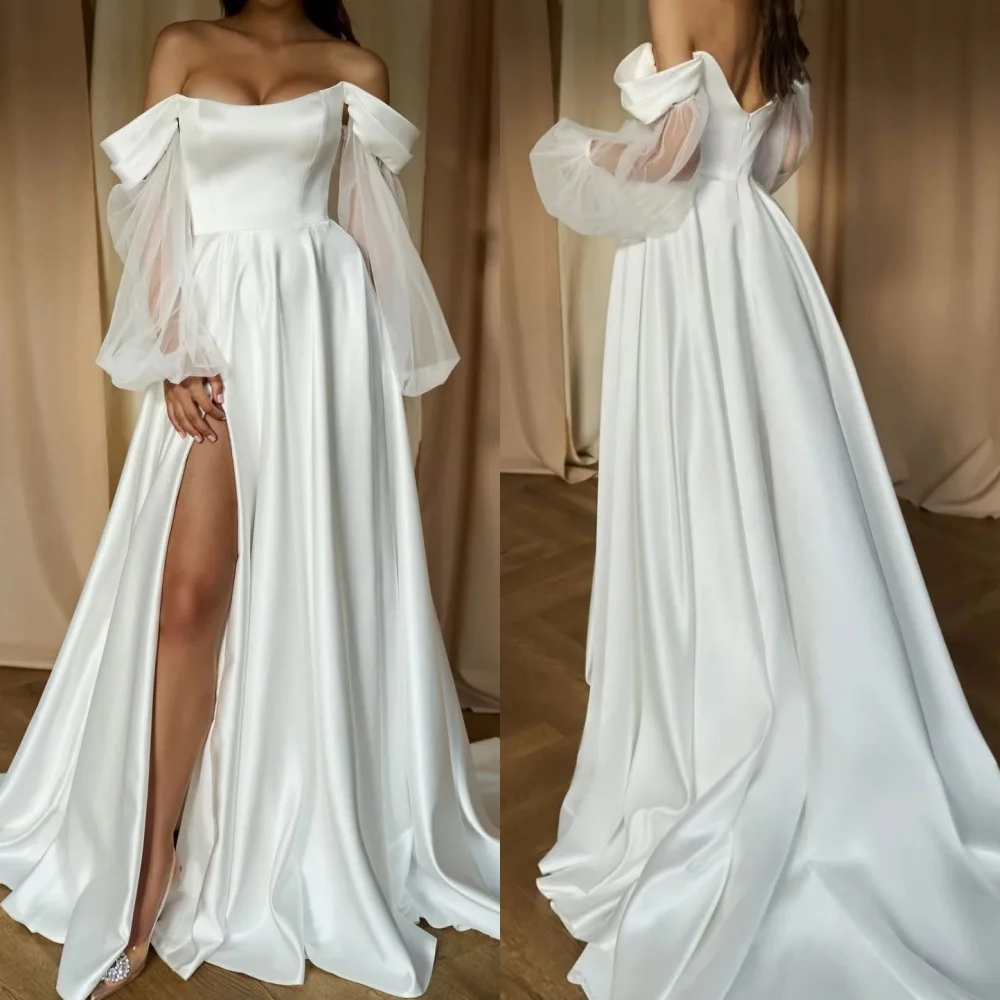 Vestidos largos acampanados con hombros descubiertos y pliegues de Charmeuse personalizados, vestido de noche sencillo para ocasión a medida, elegante vestido de fiesta para boda para mujer