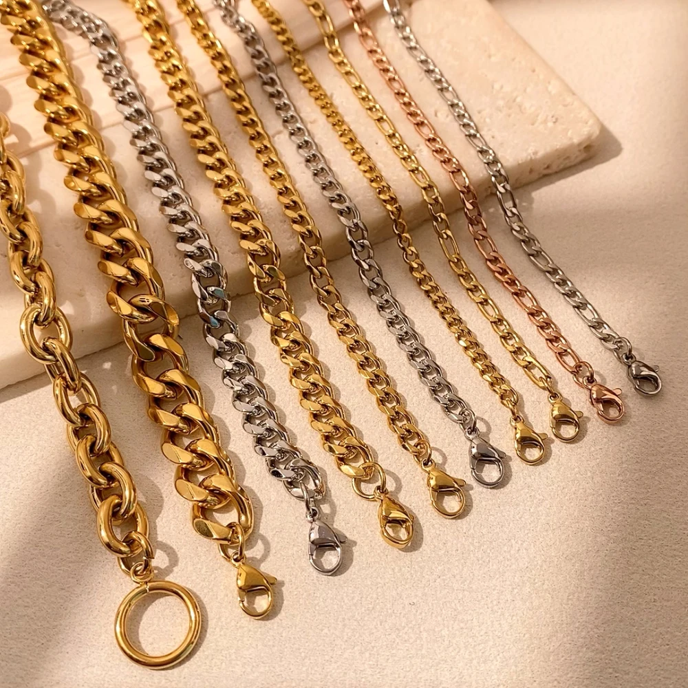 Non Tarnish Gold Plated Chunky Stainless Steel Bracelet Jewelry Geometric Charm Fashion Chain Figaro Cuban Link Bracelet Men