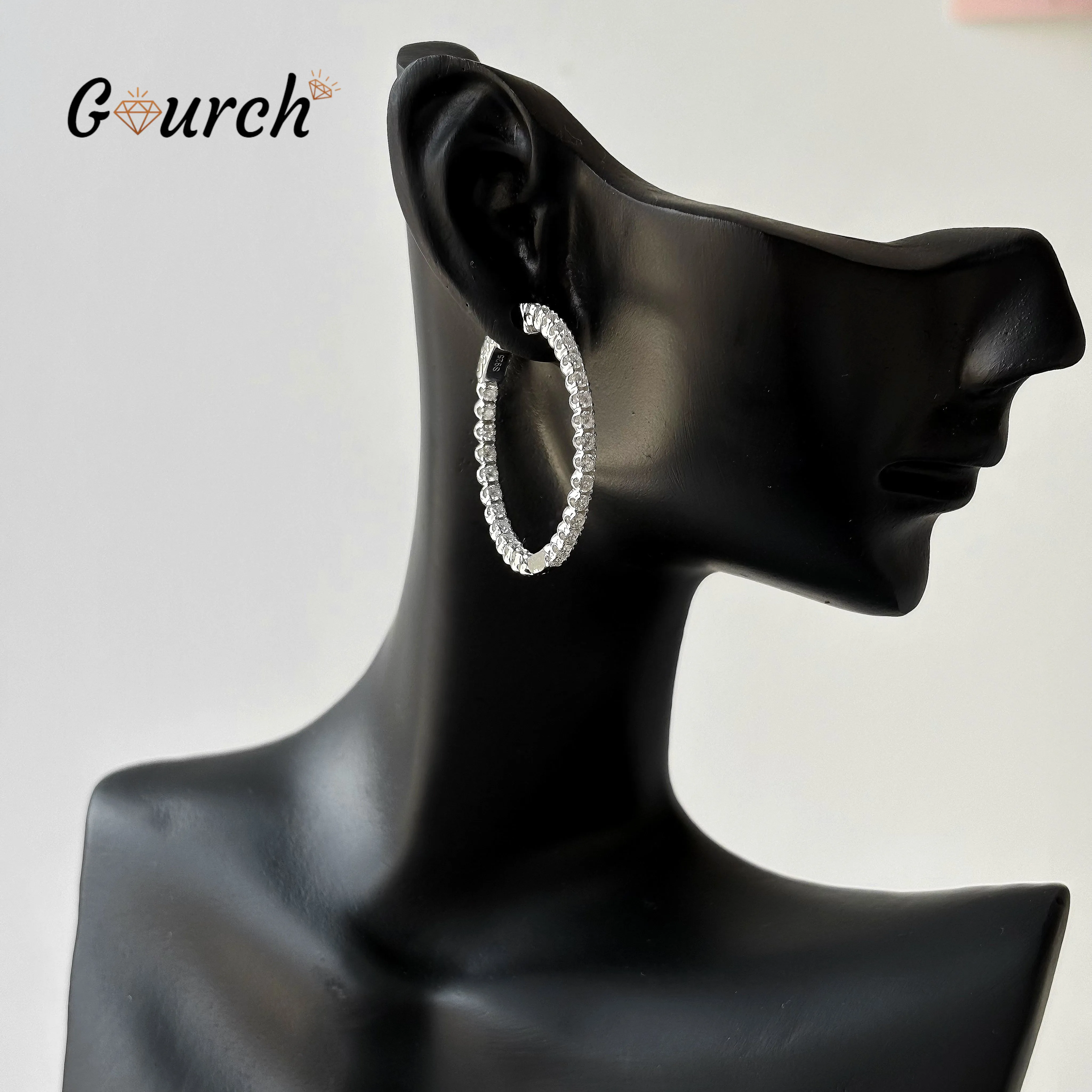 Gourch 1.8mm D Color Moissanite Hoop Earrings in 925 Sterling Silver with 18k Gold Plating for Women Sparkling Diamond Jewelry