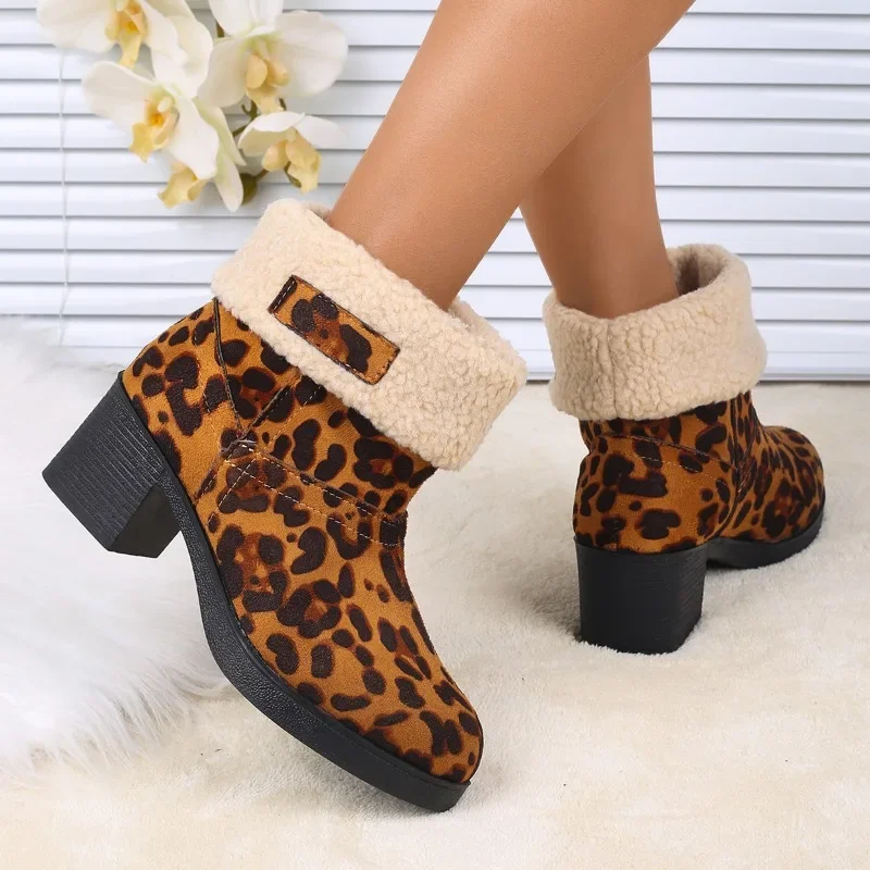 Ladies Shoes 2024 Plus Size Ankle Women's Boots Warm Modern Boots Women Round Toe Slip on Med Heel Turned-over Edge Shoes Female