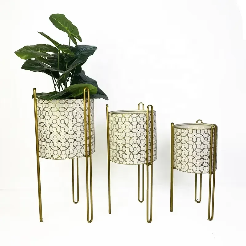 for Lander Modern Luxury Iron Gold Chrome Plated Metal Flower Pot Stand Rack for Indoor Outdoor Garden Use Eco Friendly