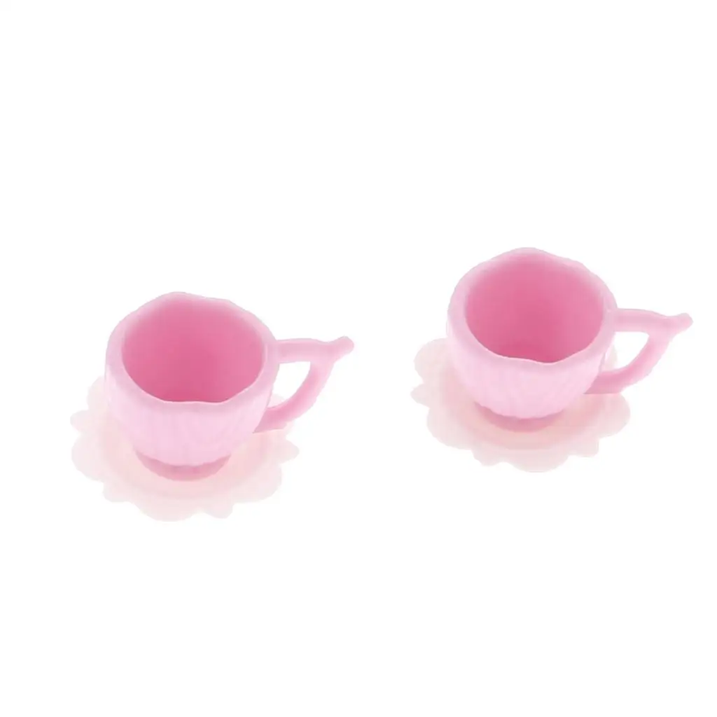 Dollhouse Miniature Plastic Tea Pot, Acessório de Talheres, Rosa, 2 Copos, 10 Conjuntos