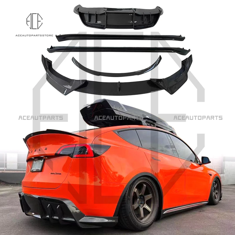 

For Tesla Model Y 2020 2021 2022 2023 High Quality Carbon Fiber Car Bumper Front Lip Rear Diffuser Side Skirt Spoiler Body Kit