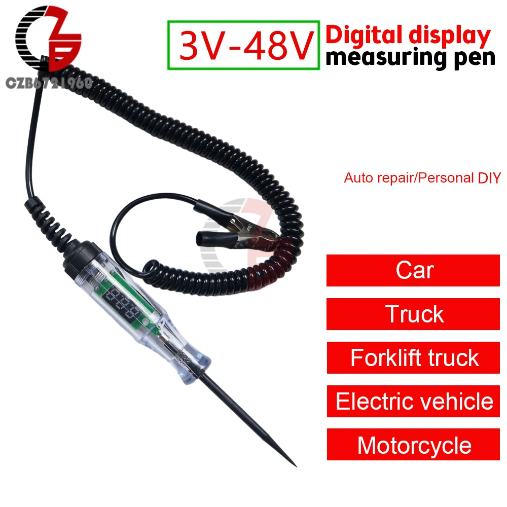 

LCD Test Pen DC 3V-48V Electrical Automotive Tester Automotive Diagnostic Tools Auto Car Truck Motorcycle Circuit Voltage Tester