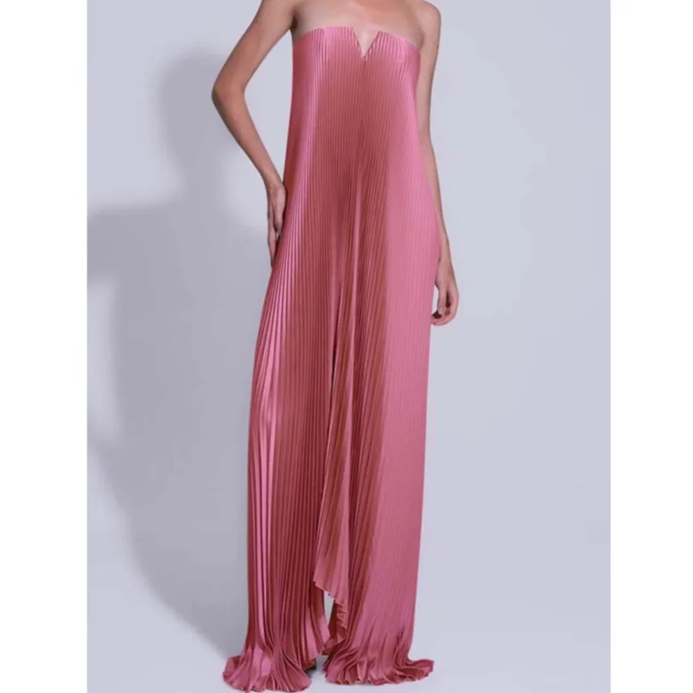 

Strapless Pleated Dress Sexy V-neck Oversized Dress Sexy Sleeveless Off-shoulder Fashionable Long Loose Pleated Frock Ropa Mujer