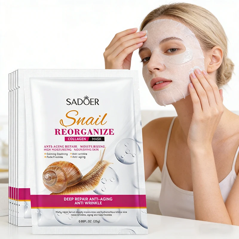 5-10pcs SADOER Snail Collagen Face Mask Firming Moisturizing Brightening Hydrating Facial Masks Beauty Face Skin Care Products