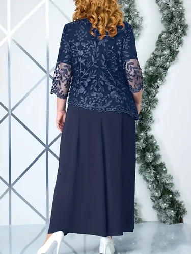 Imagen 2 del producto Vestido de mujer de talla grande con encaje bordado y vestido de cóctel ajustado para las estaciones transfronterizas de primavera y verano en la UE