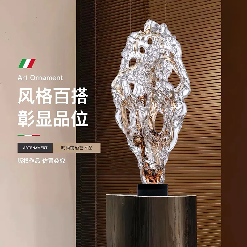 Living Room Study Creative Soft Decor Home Decor Coloured Glass Taihu Lake Stone Statue Lucky Blue Stone Sculpture Art Ornaments