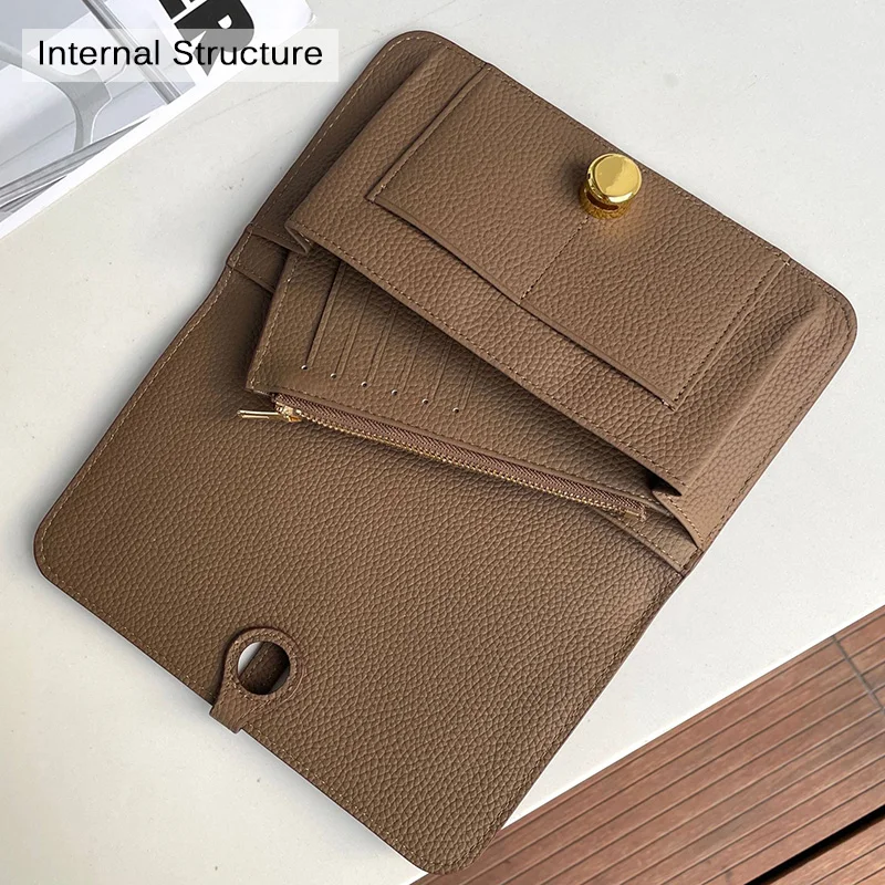 Genuine Leather Women Wallets First Layer of Cowhide Clutch Bag High Capacity Long Wallet With Coin Purse Phone Hasp Clutches