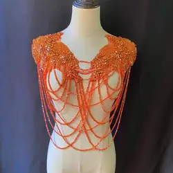 Orange Chains Rhinestone Fringe Crystal Bead Applique for Wedding Dress,Bridal Cape,Dance Costume Shoulder,Corset,Body Jewelry