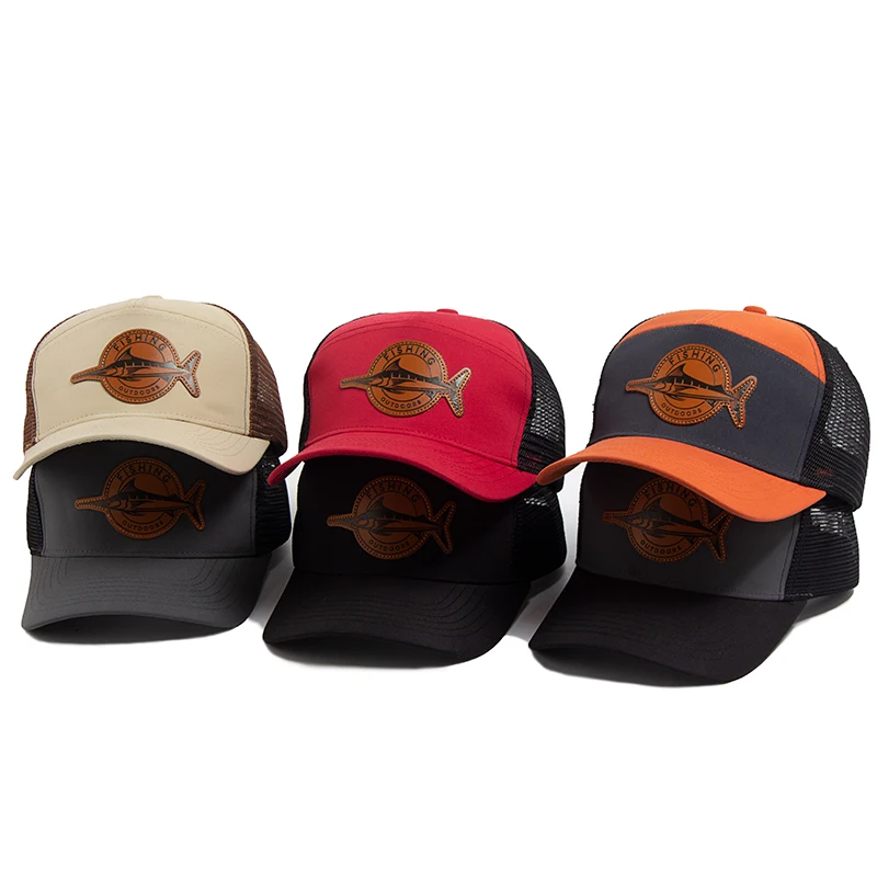 Men's Trucker Hat Shark Leather Label Casual 7 Panel Style Baseball Cap Fashion Hip Hop Mesh Caps Summer Women Visor Hats Unisex