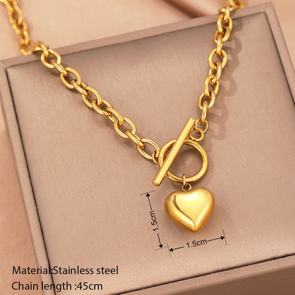 Chunky Paperclip Choker Necklace for Gifts on Birthday Holidays Jewelry Women's Stainless Steel Heart Toggle Clasp Necklace