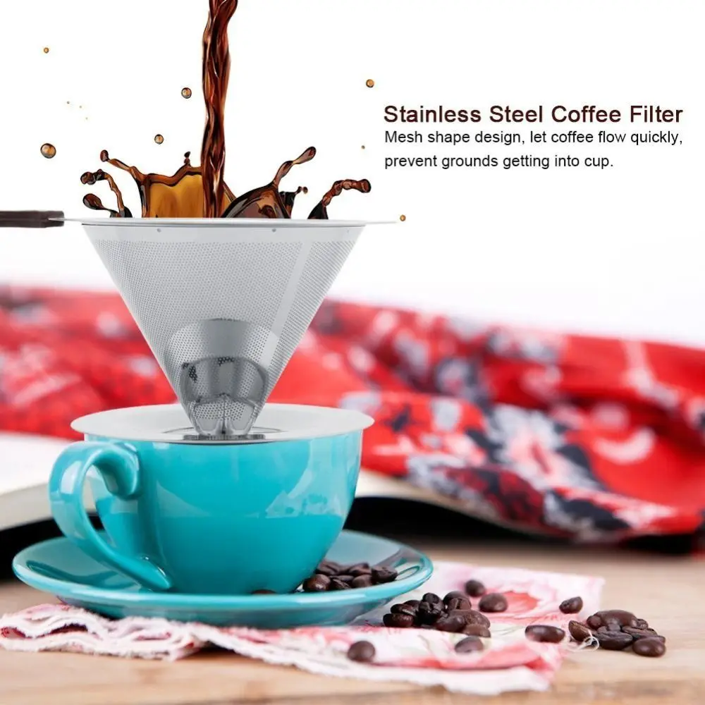 

800 Mesh Filter Stainless Steel Coffee Dripper Steel Filter Paper Free Reusable Coffee Filter Reusable Design with Handle