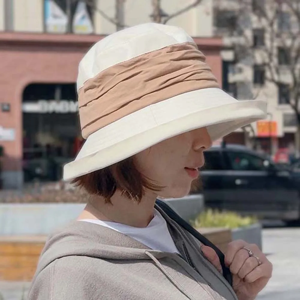 

Pleated Sunshade Bucket Hat Pleasantly Cool Windproof Rope Foldable Basin Hat Breathable Japanese Style Fisherman Cap Sport