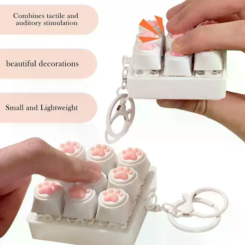 Mechanical Keyboard Keycaps Keychain 9 Keys Keyboard Key Toy Cat Paws Finger Button Stress Relief Toys Office Decompression Calm