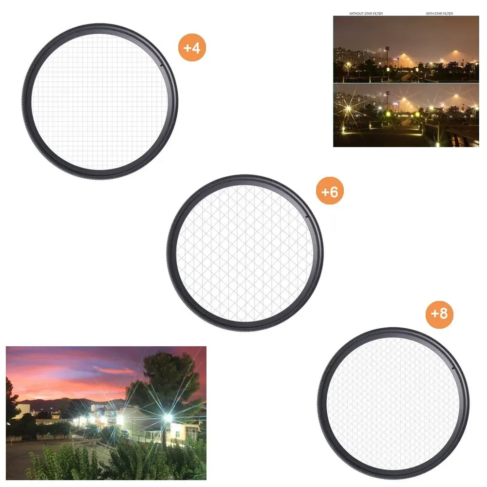 3IN1 37 43 52 55 58 67 72 77 82mm  Star Filter 4X 6X 8X Point Line For Canon Sony Nikon DSLR Cameras Lens photography