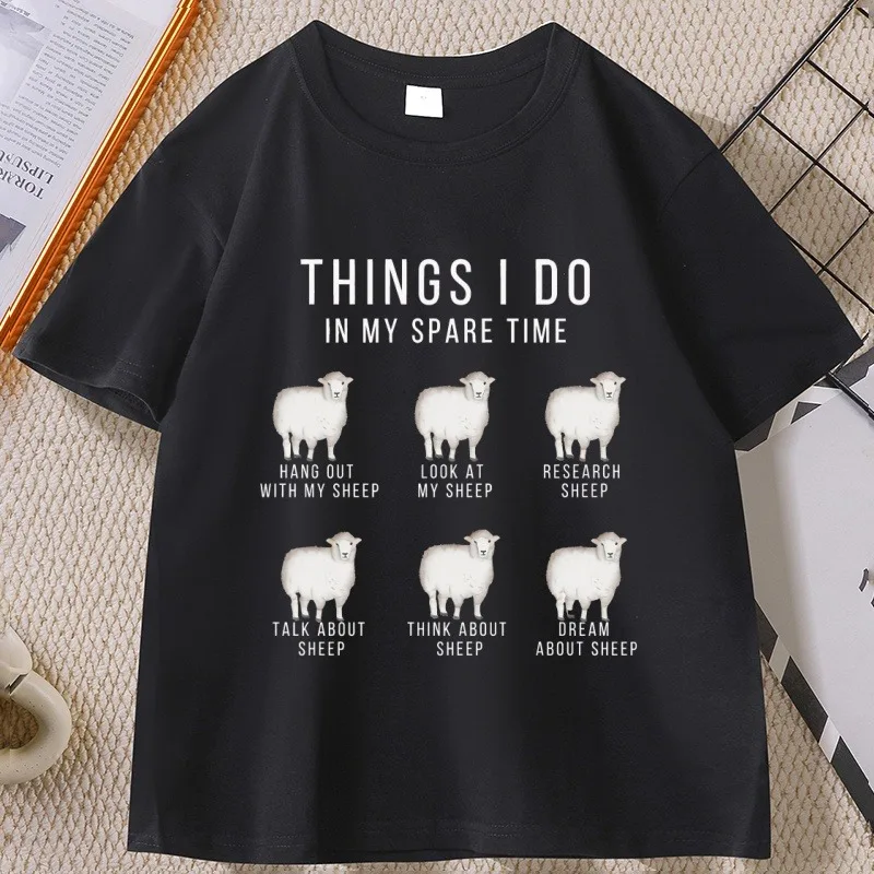 

Funny Sheep T-Shirt Things I Do in My Spare Time Graphic Tees Farm Animal Tshirt Animal Lover Printed Tshirts Streetwear