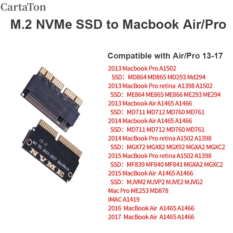 For Macbook SSD Adapter M.2 NVMe PCI-E M2 SSD Converter Card for Apple Macbook Air Pro 2013-2017  A1466 A1502