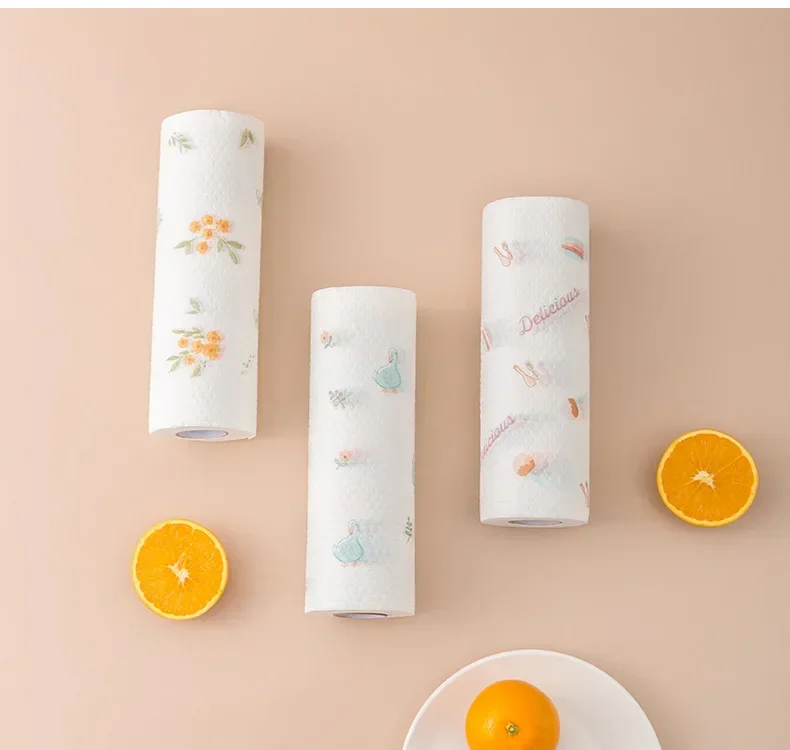100 Pieces Kitchen Dish Cloth Rolls Oil-Free Disposable Scouring Pad Non-Woven Fabric Lazy Rags for Cleaning