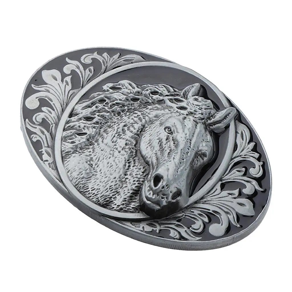 Vintage Men’s Engraved Animal Horse Head Oval Western Cowboy Zinc Alloy Belt Buckle