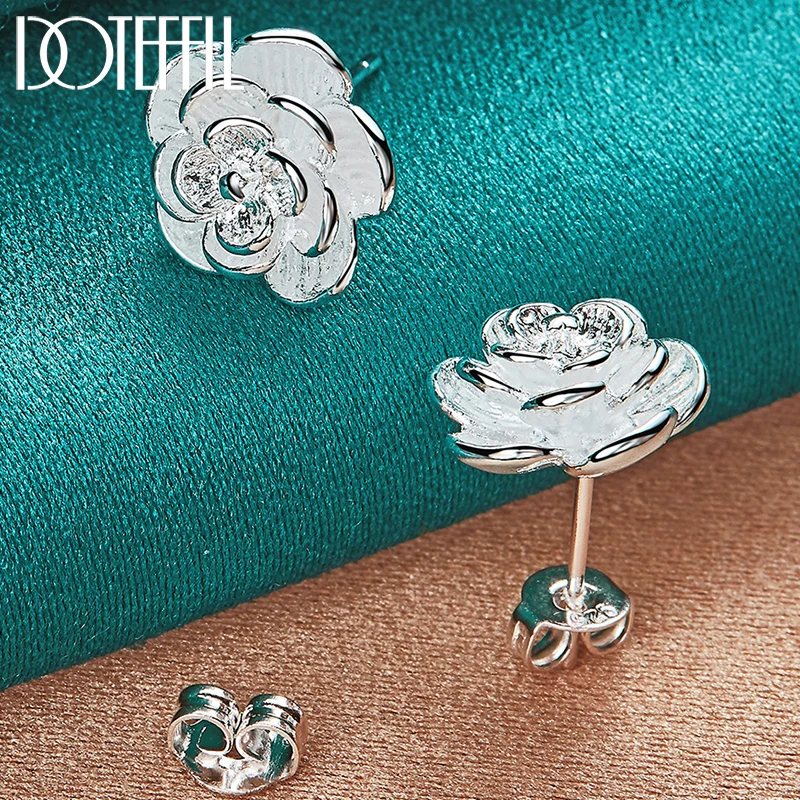 

DOTEFFIL 925 Sterling Silver Rose Flowers Stud Earring For Woman Fashion Wedding Engagement Jewelry